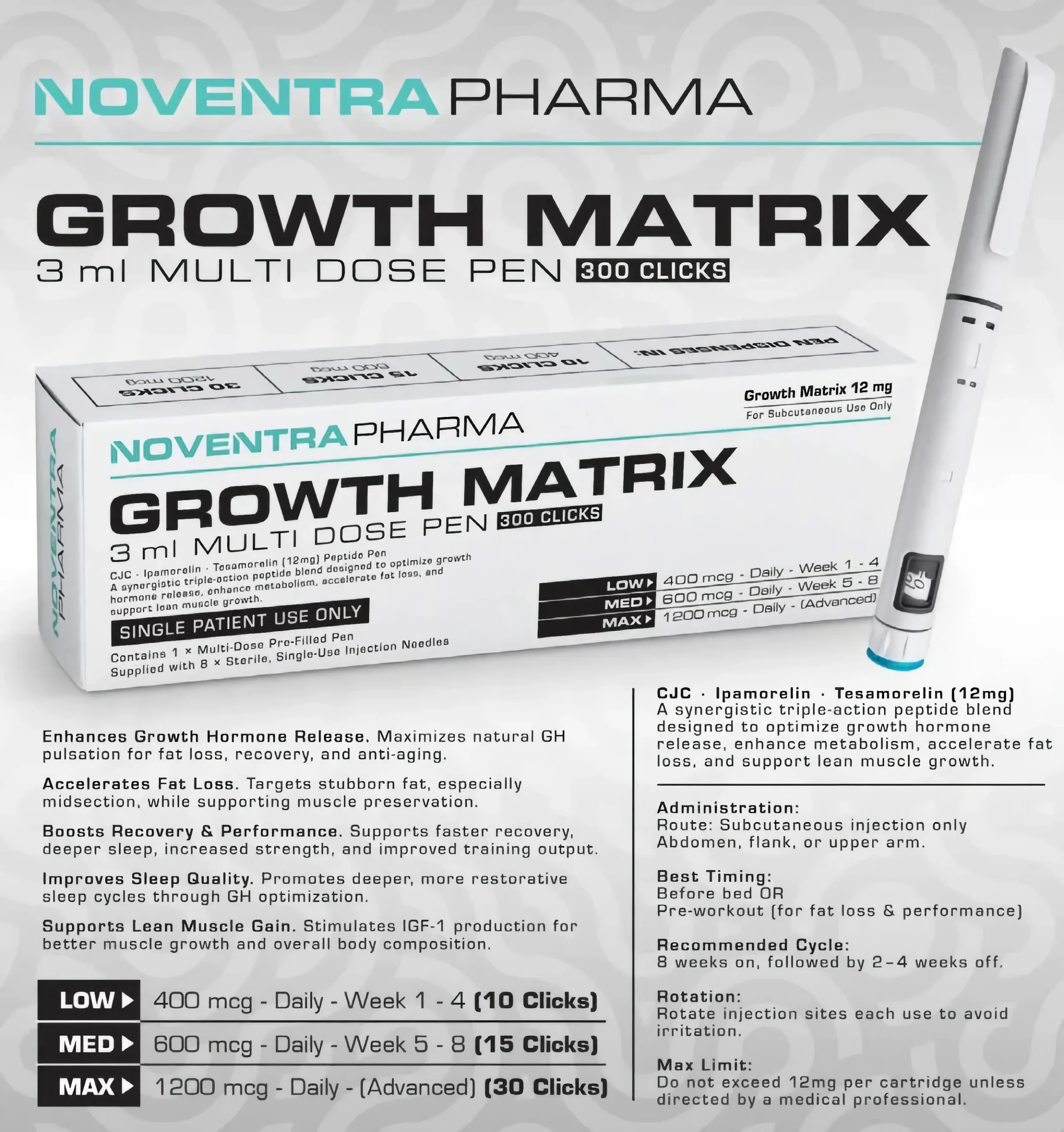 CJC:Ipamorelin:Tesamorelin Hybrid Pen - Growth Matrix 12mg CJC/Ipamorelin/Tesamorelin Hybrid Pen - Growth Matrix 12mg